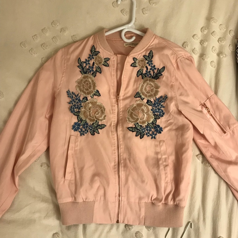 Pink embroidered bomber